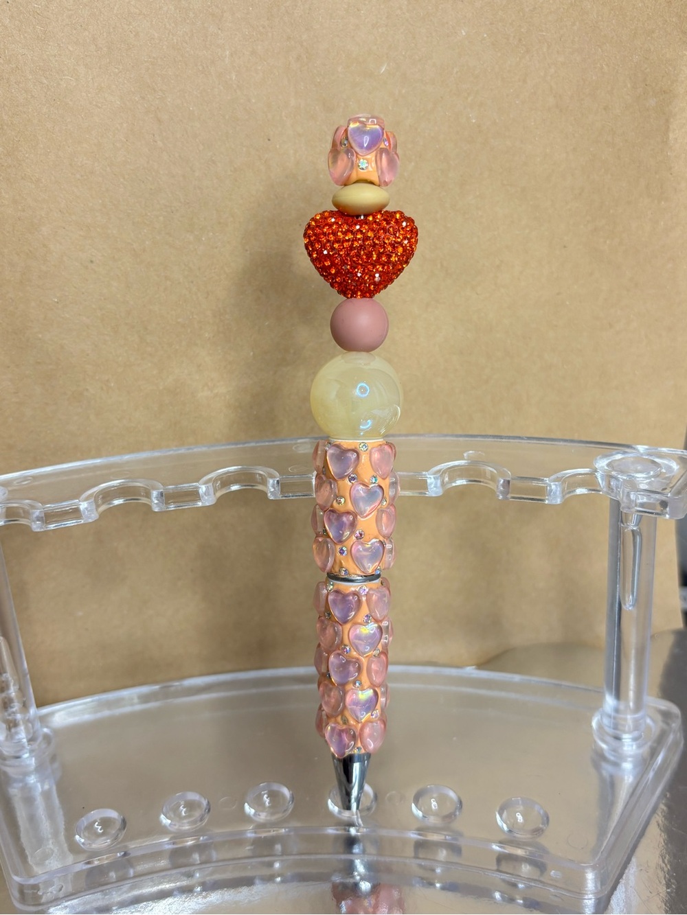 Handcrafted Pink Heart Bead Decorative Pen